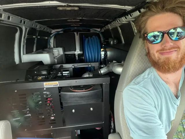 Augie Yanta-Green with the Fresh Fibers van