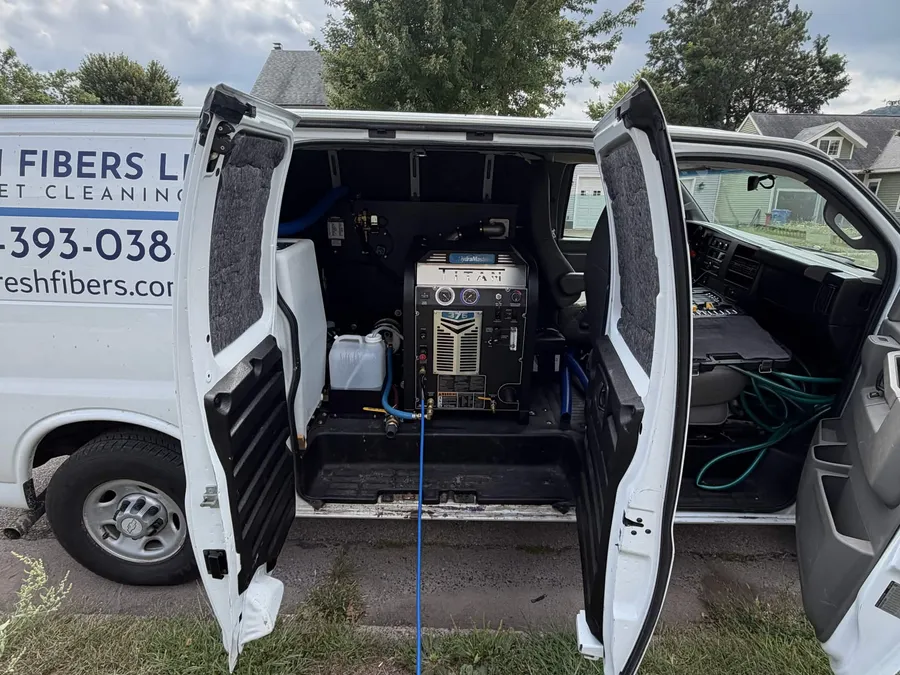 The HydraMaster Titan 375 truckmount unit installed in the Fresh Fibers van